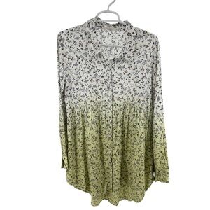 Umgee Women's Floral  button front Tunic Cream green ombré oversized lightweight